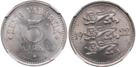 Estonia 5 Marka 1922 - NGC MS 62
Splendid lustrous specimen. KM 3.