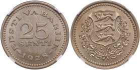 Estonia 25 Senti 1928 - NGC MS 62
An attractive exemplar. KM 9.
