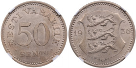 Estonia 50 Senti 1936 - NGC MS 62
KM 18.