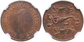 Estonia 1 Sent 1939 - NGC MS 62 RB
Beautiful specimen. KM 19.