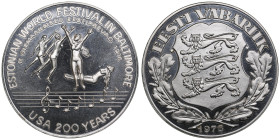 Estonia Medal 1976 - 2nd Estonian World Festival in Baltimore
16.87g. 33mm. UNC/UNC. Nr. 100 on the edge. Struck during the Russian occupation of Esto...