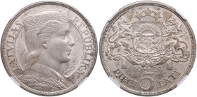 Latvia 5 Lati 1929 - NGC AU 58
Near mint state very beautiful lustrous specimen.