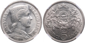Latvia 5 Lati 1931 - NGC AU DETAILS
OBV Cleaned, but still very attractive flashy exemplar. 