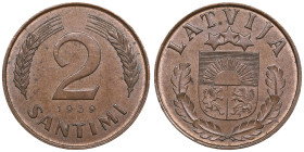 Latvia 2 Santimi 1939
2.02g. AU/UNC. Some mint luster. Mint error - die clash. 