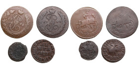 Group of Russian Imperial coins (4)
incl. Polushka 1771 EM (AU/AU); Denga 1715 (VF+/F); Kopeck 1764 MM (F/F); Kopeck 1766 MM (VF/VF).