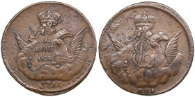 Russia 1 Kopeck 1755 MMД
20.33g. XF/XF. Overstrike to 5 kopecks. An attractive brown colour specimen. Bitkin 381. Rare!