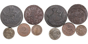 Group of coins: Estonia, Sweden Russia (5)
Various condition. Estonia 2 senti 1934 and 1 sent 1939, both UNC. Rare russian Kopeck 1755 СПБ; Poland 5 g...