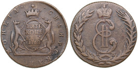 Russia, Siberia 5 Kopecks 1768 KM
32.39g. VF/VF. Bitkin 1062.