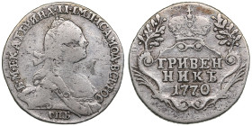 Russia Grivennik 1770 СПБ
2.39g. F/VF. Bitkin 475.