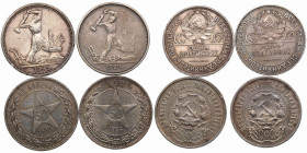 Russia, USSR 50 Kopecks 1922 AГ, ПЛ & 1 Poltinnik 1924 TP, 1925 ПЛ (4)
Various condition.