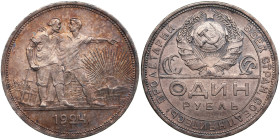 Russia, USSR 1 Rouble 1924 ПЛ
19.91g. AU/UNC. Charming lustrous exemplar with colourful toning. Fedorin 9.