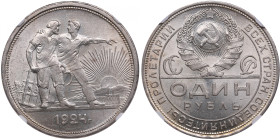 Russia, USSR 1 Rouble 1924 ПЛ - NGC MS 63
Charming luminous specimen with elegant toning. Rare state of preservation for this type. Fedorin 9.
