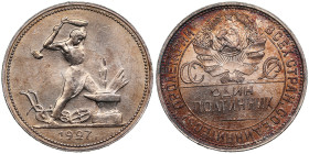 Russia, USSR 1 Poltinnik 1927 ПЛ
9.99g. AU/UNC. Charming lustrous exemplar with colourful toning. Fedorin 23. Rare!