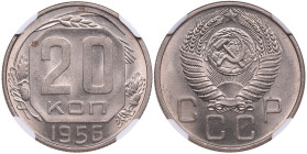 Russia, USSR 20 Kopecks 1956 - NGC MS 65
Splendid lustrous specimen. Rare state of preservation for this date. 