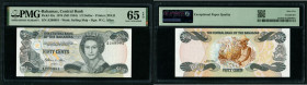 Bahamas 1/2 Dollar 1974 (ND 1984) - PMG 65 EPQ Gem Uncirculated
Pick 42a. Wmk: Sailing Ship - Sign. W.C. Allen