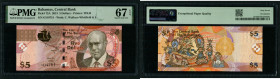 Bahamas 5 Dollars 2013 - PMG 67 EPQ Superb Gem Unc
Pick 72a, Wmk: C. Wallace-Whitfield & 5.