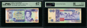 Belize 2 Dollars 1990 - PMG 67 EPQ Superb Gem Unc
Pick 52a. Wmk: Carved Head.