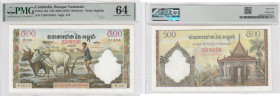 Cambodja 500 Riels 1958 - PMG 64 Choice Uncirculated
Pick 14d.