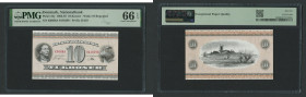 Denmark 10 Kroner 1965-1967 - PMG 66 EPQ Gem Uncirculated
Pick 44y. Wmk: 10 Repeated.