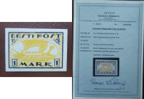 Estonia stamp 1 Mark Viikingilaev proof - certificate T. Löbbering
Viking ship proof G:12 certificate T.Lobbering. Sold as seen, no return.