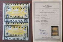 Estonia stamp Proof 5 Marka Viikinglaev - pair - (Double print) - cert. T. Löbbering
Viking ship 5 Marka Proof
H/O G:1 (Double print)
vertical pair
ce...