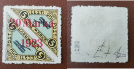 Estonia stamp air mail 5+5 Marka with 20 Marka 1923 overprint - Päevaleht perforation E:4 - sign. K. Kokk, J. Weiner
20m päevaleht perforation E:4 sig...