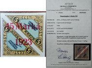 Estonia stamp air mail 5+5 Marka with 45 Marka 1923 overprint - 1.5mm - certificate T. Lobbering
Estonia 45 Marka 1.5mm certificate T.Lobbering. Sold ...