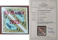 Estonia stamp air mail 5+5 Marka with 45 Marka 1923 overprint >2mm. - certificate T. Löbbering shifted opt up
Estonia 45m>2mm. certificate T.Lobbering...