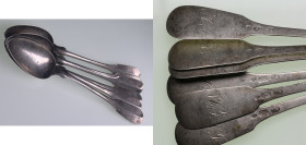 Estonia, Fellin (Viljandi) set of Silver Spoons - Teaspoons (6) - Johann Caspar Eberhardt (1814-1855)
ca. 11g/pc. Total 69.04. Length 137mm. Rare!