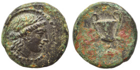 GREEK. 4th century BC Ae (bronze, 2.55 g, 15 mm). Laureate head of Apollo right. Rev. Amphora. Nearly very fine.