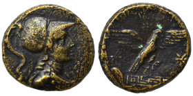 PHRYGIA. Apameia. Circa 88-40 BC. Ae (bronze, 7.48 g, 21 mm). Helmeted bust of Athena right. Rev. Eagle alighting right on maeander pattern; piloi of ...
