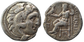 MACEDONIAN KINGDOM. Alexander III the Great, 336-323 BC. Drachm (silver, 3.90 g, 17 mm). Head of Herakles to right, wearing lion skin headdress. Rev. ...