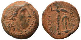 SELEUKID KINGS of SYRIA. Seleukos I Nikator. Ae (bronze, 8.33 g, 20 mm), Antioch on the Orontes. Laureate head of Apollo right. Rev. Athena Promachos ...