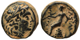 SELEUKID KINGS of SYRIA. Antiochos III the Great, 222-187 BC. Ae (bronze, 3.80 g, 13 mm), Antioch. Laureate head of Antiochus III right, as Apollo. Re...