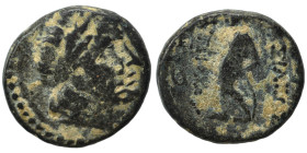 SELEUKID KINGS of SYRIA. Antiochos III 'the Great' , 223-187 BC. Ae (bronze, 1.90 g, 13 mm), Antioch. Laureate head of Apollo to right. Rev. BAΣIΛEΩΣ ...