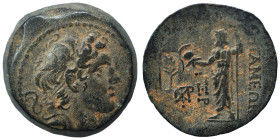 SELEUKID KINGS of SYRIA. Alexander I Balas, 152-145 BC. Ae (bronze, 7.22 g, 20 mm), Apameia. Laureate head of Apollo right. Rev. AΠAMEΩN Zeus standing...