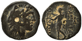 SELEUKID KINGS of SYRIA. Alexander I Balas, 152-145 BC. Ae (bronze, 5.59 g, 17 mm), Antioch on the Orontes. Head of Alexander I right, wearing lion sk...
