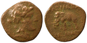 SELEUKID KINGS of SYRIA. Alexander I Balas, 152-145 BC. Ae (bronze, 1.63 g, 12 mm), Antioch. Head of young Dionysus right, wreathed with ivy. Rev. BAΣ...