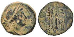 SELEUKID KINGS of SYRIA. Demetrios II Nikator, first reign, 146-138 BC. Ae (bronze, 3.18 g, 16 mm), Antioch. Draped bust of Artemis right, wearing ste...