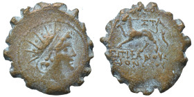 SELEUKID KINGS of SYRIA. Antiochos VI Dionysos, 144-142 BC. Ae Serrate (bronze, 3.42 g, 18 mm), Antioch on the Orontes. Radiate and diademed head of A...
