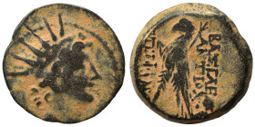 SELEUKID KINGS of SYRIA. Antiochos VIII Epiphanes (Grypos), 121/0-97/6 BC. Ae (bronze, 4.72 g, 18 mm), Antioch on the Orontes. Diademed and radiate he...