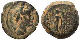 SELEUKID KINGS of SYRIA. Antiochos VIII Epiphanes (Grypos). 121/0-97/6 BC. Ae (bronze, 3.12 g, 15 mm), Antioch. Bust of Artemis right, quiver over sho...