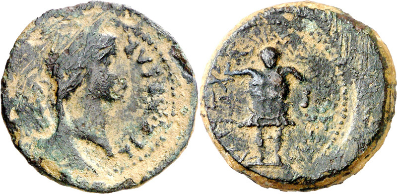 Tiberio. Ebusus (Eivissa). Semis. (FAB. 965) (ACIP. 3181). Rara. 5,77 g. MBC-/MB...