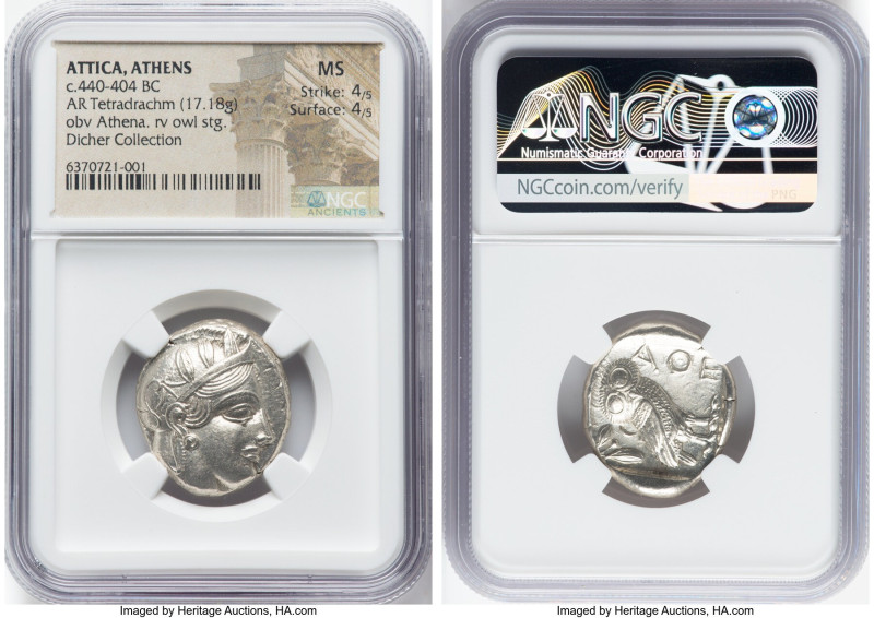 ATTICA. Athens. Ca. 440-404 BC. AR tetradrachm (24mm, 17.18 gm, 9h). NGC MS 4/5 ...