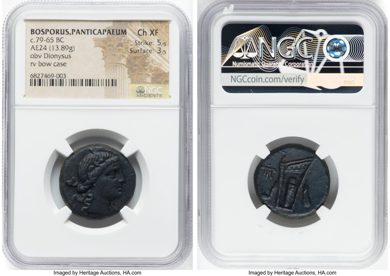 CIMMERIAN BOSPORUS. Panticapaeum. Ca. 79-65 BC. AE (24mm, 13.89 gm, 1h). NGC Cho...