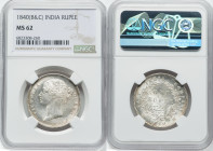 British India. Victoria Rupee 1840-(b & c) MS62 NGC, Bombay & Calcutta mint, KM458.2, S&W-3.33. 28 Berries, W.W. raised, large diamonds. HID0980124201...