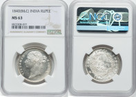 British India. Victoria Rupee 1840-(b & c) MS63 NGC, Bombay & Calcutta mint, KM458.2, S&W-3.33. 28 Berries, W.W. raised, large diamonds. HID0980124201...