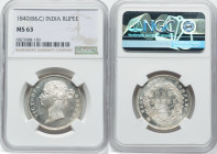 British India. Victoria Rupee 1840-(b & c) MS63 NGC, Bombay & Calcutta mint, KM458.2, S&W-3.33. 28 Berries, W.W. raised, large diamonds. HID0980124201...