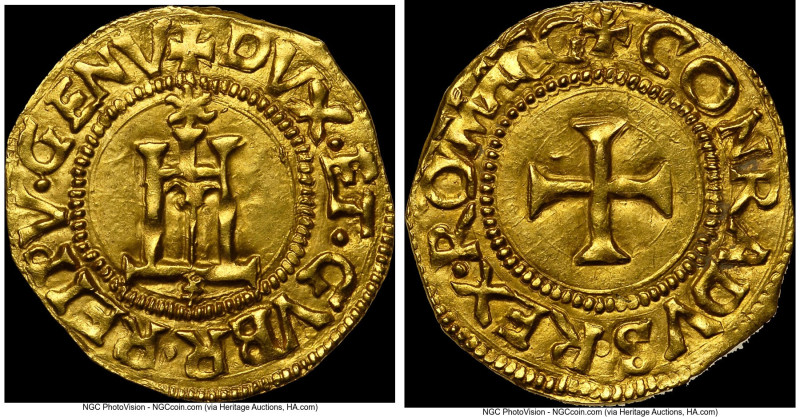 Genoa. Republic Biennial Doges gold Scudo d'Oro ND (1541-1555) AU58 NGC, Fr-412....