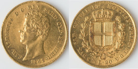 Sardinia. Carlo Alberto gold 20 Lire 1849 (Anchor)-P XF, Genoa mint, KM131.2, Fr-1143. 21.3mm. 6.45gm. HID09801242017 © 2023 Heritage Auctions | All R...